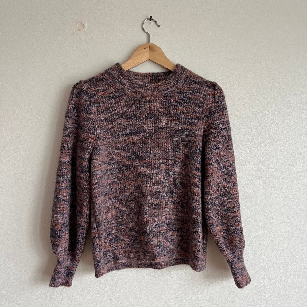 Madewell Eaton Space Dye Puff Sleeve Sweater Pink Purple Marled Knit S Boho Cute